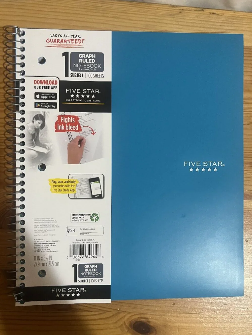 Five Star Spiral Notebook + Study App, 1 Subject, Graph Ruled Paper, 8-1/2